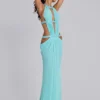 6AM Maxi-jurk met uitsnijdingen in turquoise