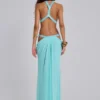 6AM Maxi-jurk met uitsnijdingen in turquoise