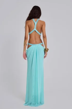 6AM Maxi-jurk met uitsnijdingen in turquoise