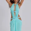6AM Maxi-jurk met uitsnijdingen in turquoise
