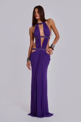 6AM Maxi-jurk met uitsnijdingen in violet