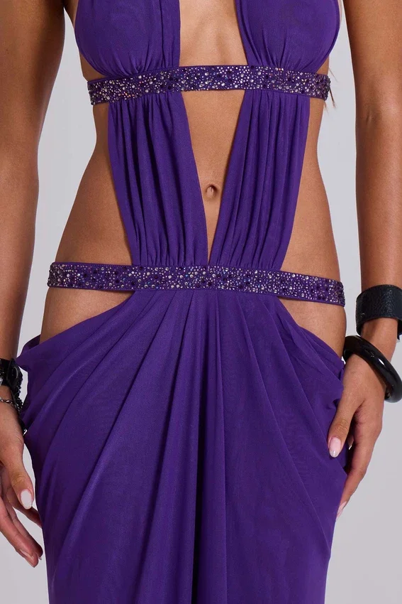 6AM Maxi-jurk met uitsnijdingen in violet