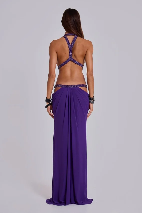 6AM Maxi-jurk met uitsnijdingen in violet