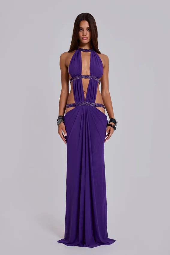 6AM Maxi-jurk met uitsnijdingen in violet