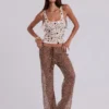 Addison-top met pailletten in zandkleur