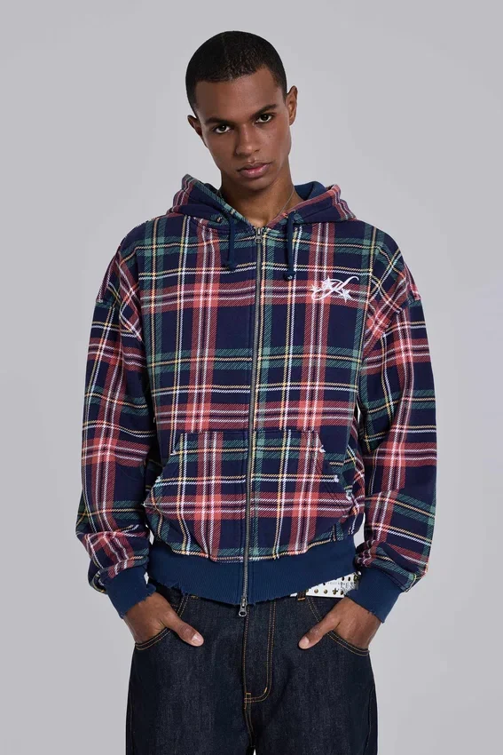 Adrenaline geruite hoodie met rits