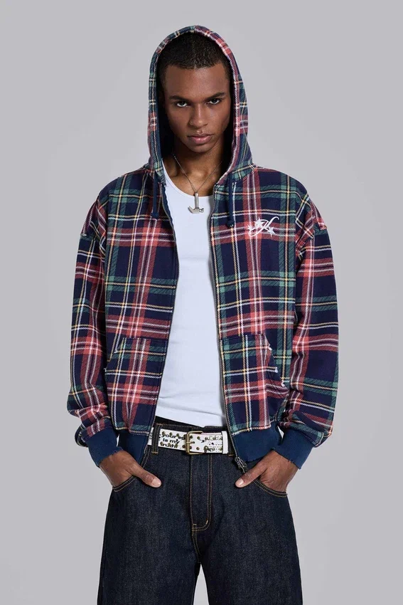 Adrenaline geruite hoodie met rits