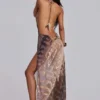 Alameda metallic chiffon maxi-jurk met cowl en open rug