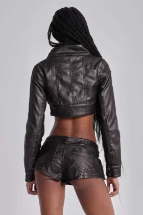 Alektra militair PU-leren cropped jasje