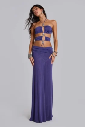 Amara maxi-jurk met bandjes en metalen afwerking