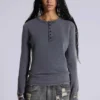 Antracietkleurige Henley-top met wafelstructuur