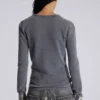Antracietkleurige Henley-top met wafelstructuur