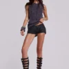 Ardor gecoate mini-denimshort in zwart