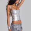 Ardor gecoate mini-denimshorts in zilver