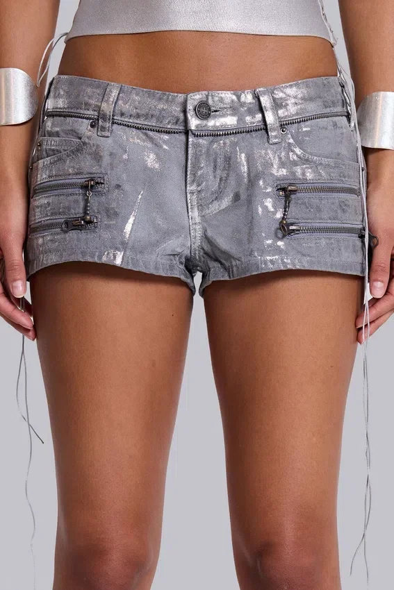 Ardor gecoate mini-denimshorts in zilver