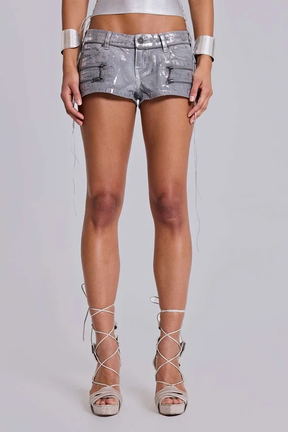 Ardor gecoate mini-denimshorts in zilver
