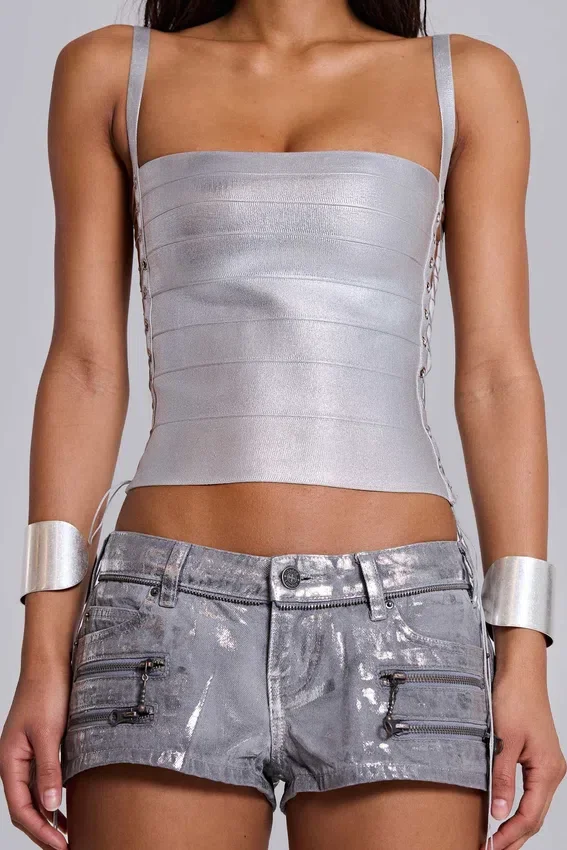 Ardor gecoate mini-denimshorts in zilver