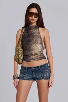 Ardor mini-denimshort in blauwe wassing
