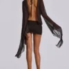 Aria mesh mini-jurk met diep decolleté in bruin