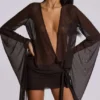 Aria mesh mini-jurk met diep decolleté in bruin