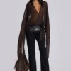 Aria mesh mini-jurk met diep decolleté in bruin