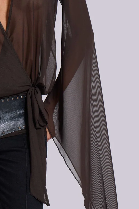 Aria mesh mini-jurk met diep decolleté in bruin