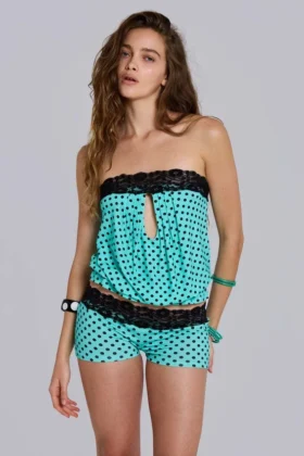 Ashlee mini-short van kant met stippen