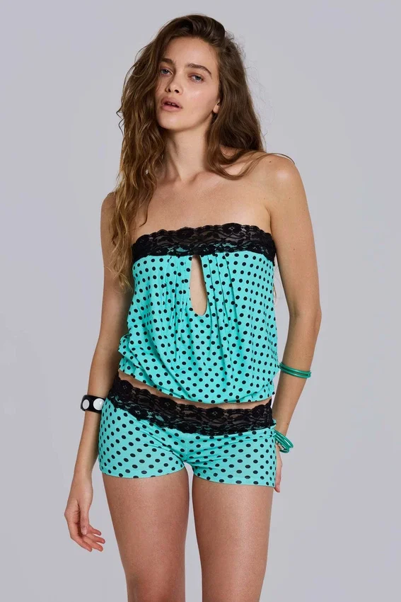 Ashlee mini-short van kant met stippen
