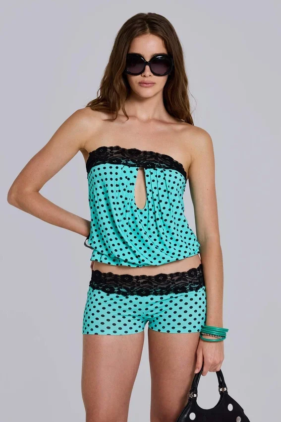 Ashlee mini-short van kant met stippen