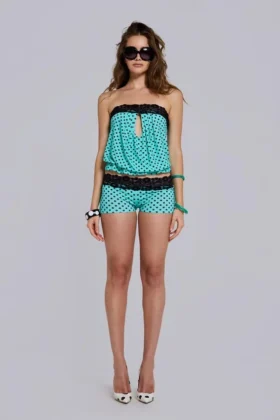 Ashlee mini-short van kant met stippen