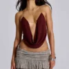 Asteria rugloze cowl-top in bordeauxrood