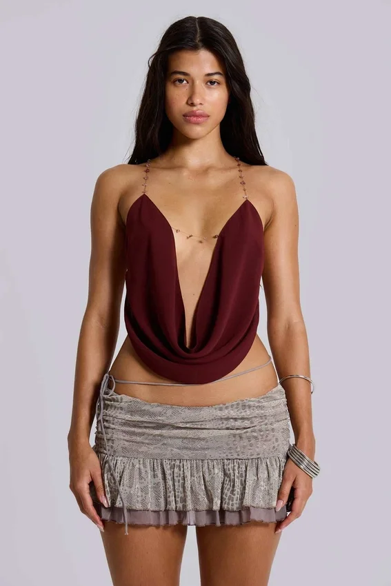 Asteria rugloze cowl-top in bordeauxrood