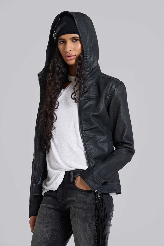 Bedrock gewaxt denimjack met capuchon