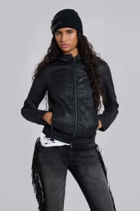 Bedrock gewaxt denimjack met capuchon