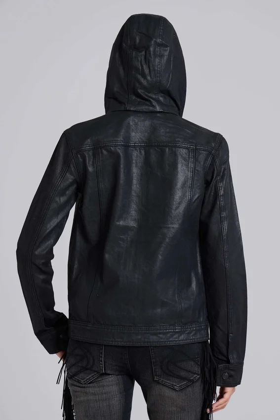 Bedrock gewaxt denimjack met capuchon