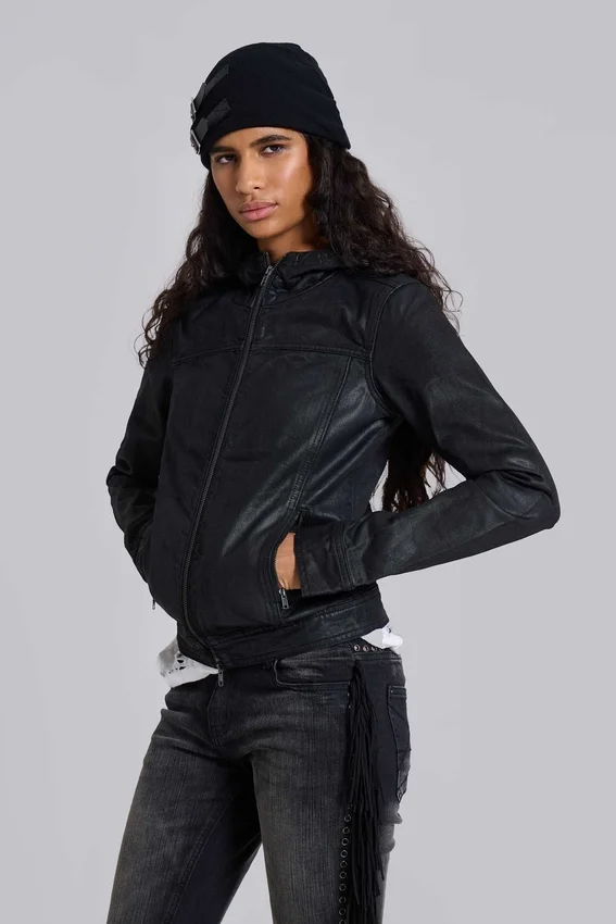 Bedrock gewaxt denimjack met capuchon
