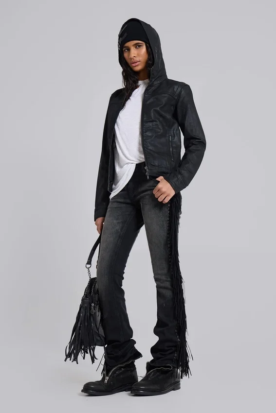 Bedrock gewaxt denimjack met capuchon