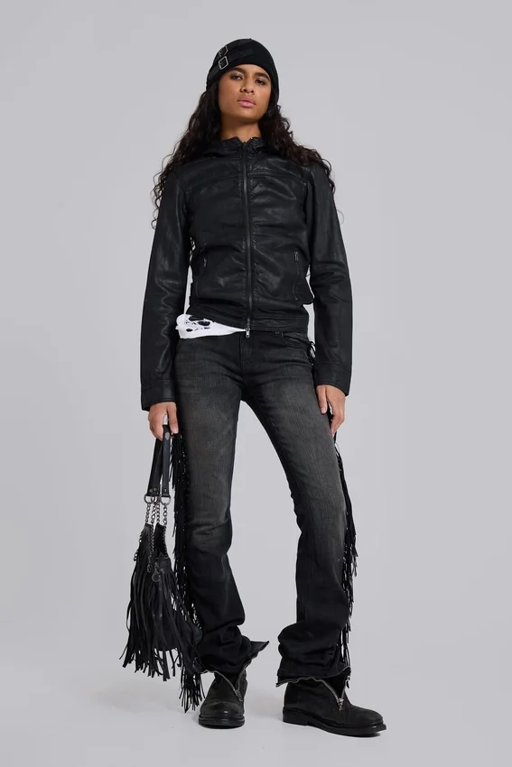 Bedrock gewaxt denimjack met capuchon