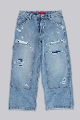Blauwe vintage verweerde timmermansjeans