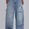 Blauwe vintage verweerde timmermansjeans