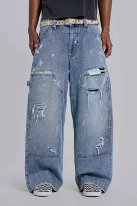 Blauwe vintage verweerde timmermansjeans