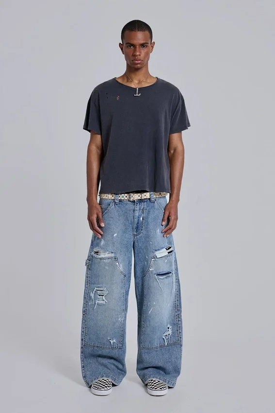 Blauwe vintage verweerde timmermansjeans