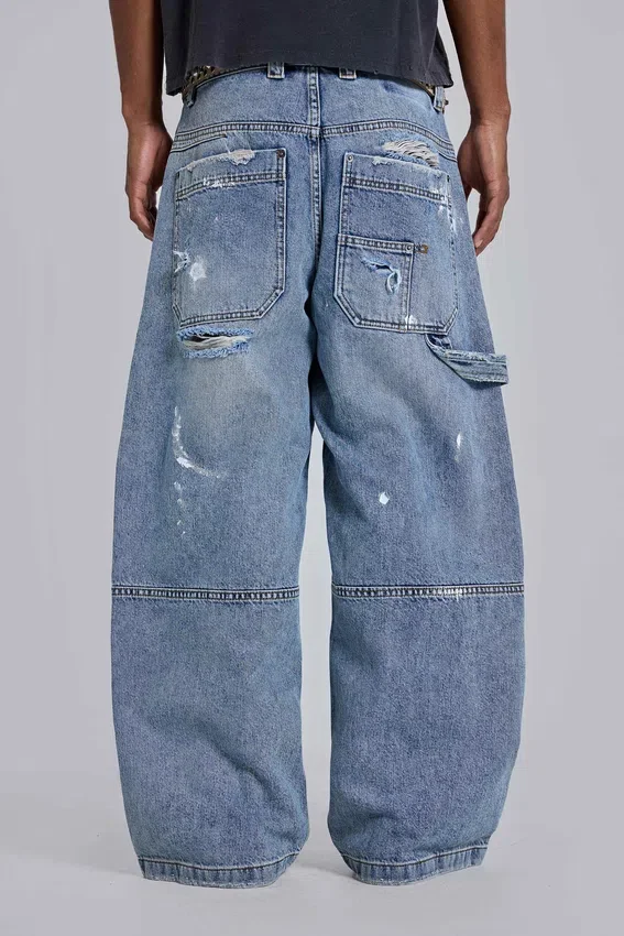 Blauwe vintage verweerde timmermansjeans