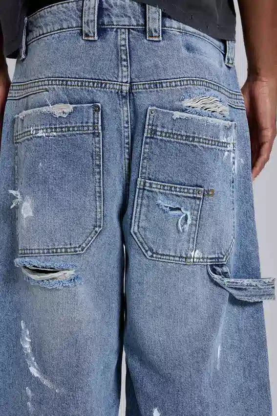 Blauwe vintage verweerde timmermansjeans