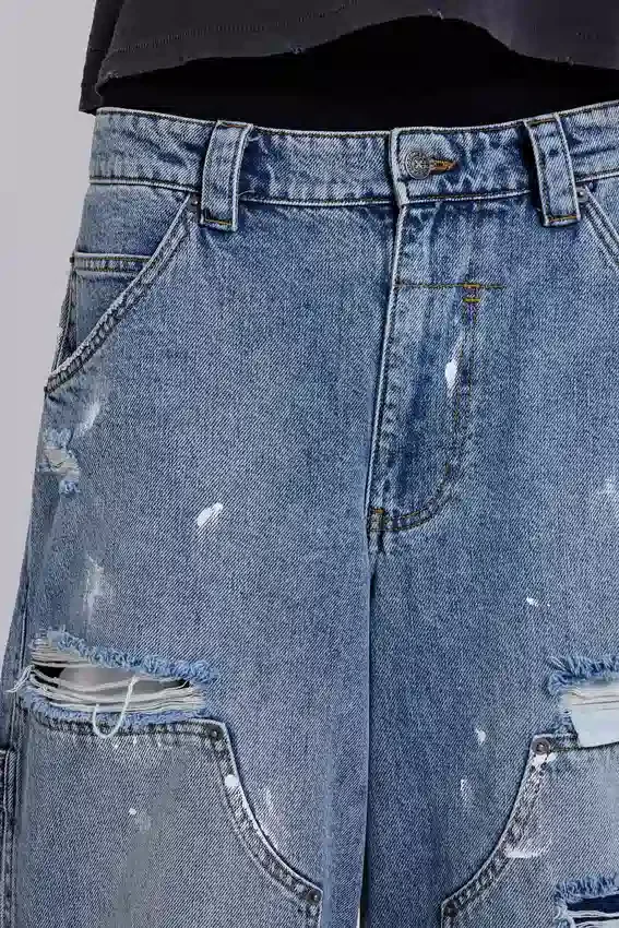 Blauwe vintage verweerde timmermansjeans