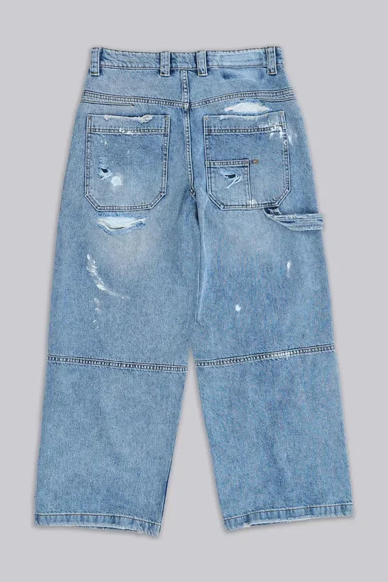 Blauwe vintage verweerde timmermansjeans