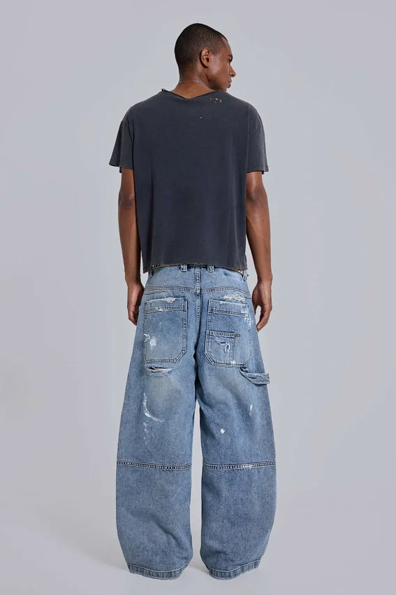 Blauwe vintage verweerde timmermansjeans