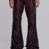 Bordeauxrode bootcut-broek van imitatieleer met studs
