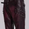 Bordeauxrode bootcut-broek van imitatieleer met studs