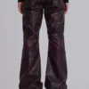 Bordeauxrode bootcut-broek van imitatieleer met studs